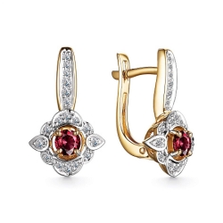 Cercei din aur galben cu pietre Diamant, Rubin