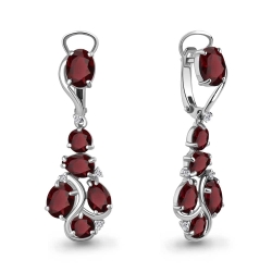 Cercei Suspendați din aur alb cu pietre Cubic Zirconia Incolor, Granat