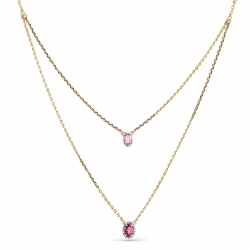 Colier din aur galben cu pietre Diamant, Spinel Rosu Rubin și Spinel roz