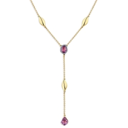 Colier din aur galben cu pietre Diamant, Safir liliachiu