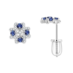 Cercei Pusete din aur alb cu Diamant, Safir