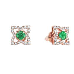 Cercei Pusete din aur roz cu pietre Diamant, Smarald