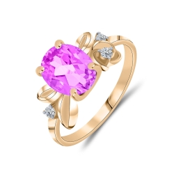 Inel din aur roz cu pietre Cubic Zirconia Incolor, Ametist