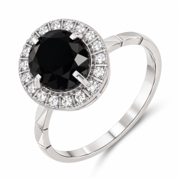 Inel din aur alb cu Cubic Zirconia Incolor, Onix negru