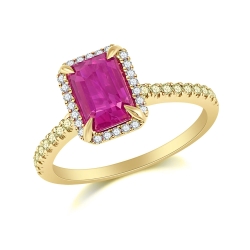 Inel din aur galben cu pietre Diamant, Rubin