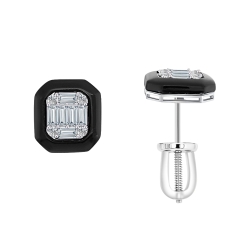 Cercei Pusete din aur alb cu Diamant, Onix negru