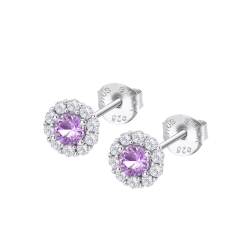 Cercei din argint  cu pietre Cubic Zirconia Incolor, Cubic Zirconia Roz
