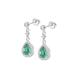 Cercei din argint  cu pietre Cubic Zirconia Incolor, Cubic Zirconia Verde