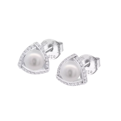 Cercei din argint  cu pietre Cubic Zirconia Incolor, Perla Albă