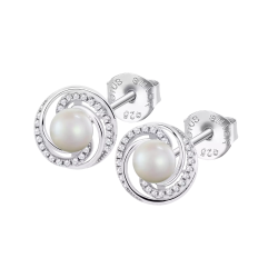 Cercei din argint  cu pietre Cubic Zirconia Incolor, Perla Albă