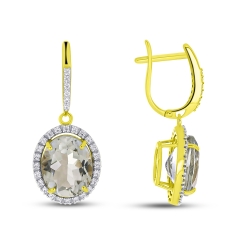Cercei Suspendați din aur galben cu pietre Cubic Zirconia Incolor, Ametist verde