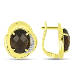 Cercei din aur galben cu pietre Cubic Zirconia Incolor, Cuarț fumuriu