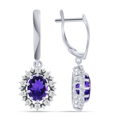 Cercei Suspendați din argint  cu pietre Cubic Zirconia Incolor, Ametist