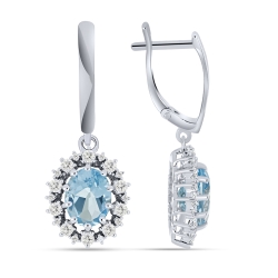 Cercei Suspendați din argint  cu pietre Cubic Zirconia Incolor, Topaz albastru
