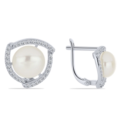 Cercei din argint  cu pietre Cubic Zirconia Incolor, Perla Imit.