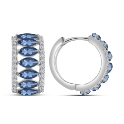 Cercei Creole din argint  cu pietre Cubic Zirconia Incolor, Cubic Zirconia Albastru