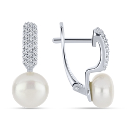 Cercei din argint  cu pietre Cubic Zirconia Incolor, Perla Imit.