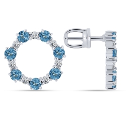 Cercei Pusete din argint  cu pietre Cubic Zirconia Incolor, Topaz albastru