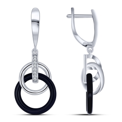 Cercei Suspendați din argint  cu pietre Cubic Zirconia Incolor, Ceramica neagră