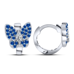 Cercei Creole din argint  cu pietre Cubic Zirconia Incolor, Cubic Zirconia Albastru