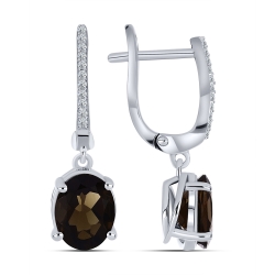 Cercei din argint  cu Cubic Zirconia Incolor, Cuarț fumuriu