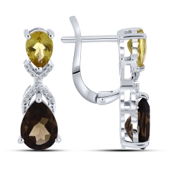 Cercei din argint  cu Cubic Zirconia Incolor, Cuarț fumuriu și Citrin