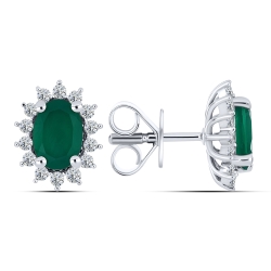 Cercei Pusete din argint  cu Cubic Zirconia Incolor, Agat verde