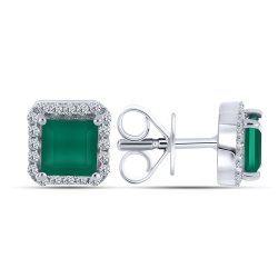 Cercei din argint  cu Cubic Zirconia Incolor, Agat verde