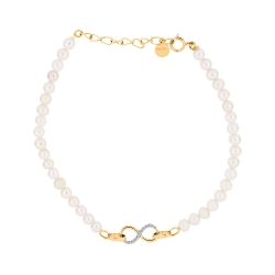 Brățară din aur roz cu pietre Cubic Zirconia Incolor, Perla Albă