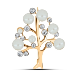 Broșă din aur roz cu pietre Cubic Zirconia Incolor, Perla Albă