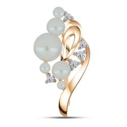 Broșă din aur roz cu pietre Cubic Zirconia Incolor, Perla Albă