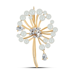Broșă din aur roz cu pietre Cubic Zirconia Incolor, Perla Albă