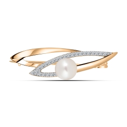 Broșă din aur roz cu pietre Cubic Zirconia Incolor, Perla Albă