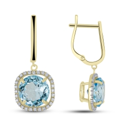 Cercei Suspendați din aur galben cu pietre Cubic Zirconia Incolor, Topaz albastru