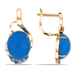 Cercei din aur roz cu pietre Turcoază, Topaz Swiss și Cubic Zirconia Albastru