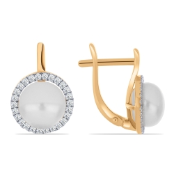 Cercei din aur roz cu pietre Cubic Zirconia Incolor, Perla Albă