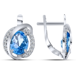 Cercei din aur alb cu pietre Cubic Zirconia Incolor, Topaz Swiss