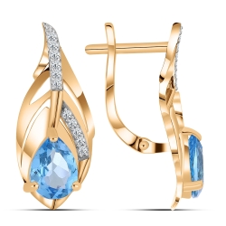 Cercei din aur roz cu pietre Cubic Zirconia Incolor, Topaz Swiss
