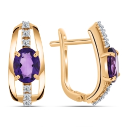 Cercei din aur roz cu pietre Cubic Zirconia Incolor, Ametist