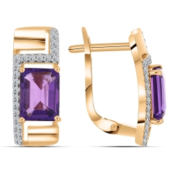Cercei din aur roz cu pietre Cubic Zirconia Incolor, Ametist