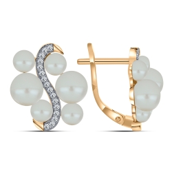 Cercei din aur roz cu pietre Cubic Zirconia Incolor, Perla Albă