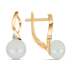 Cercei din aur roz cu pietre Cubic Zirconia Incolor, Perla Albă