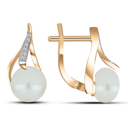 Cercei din aur roz cu pietre Cubic Zirconia Incolor, Perla Albă