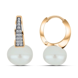 Cercei din aur roz cu pietre Cubic Zirconia Incolor, Perla Albă