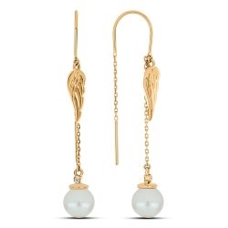 Cercei din aur roz cu pietre Cubic Zirconia Incolor, Perla Albă