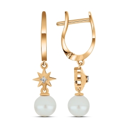Cercei din aur roz cu pietre Cubic Zirconia Incolor, Perla Albă