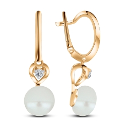 Cercei din aur roz cu pietre Cubic Zirconia Incolor, Perla Albă