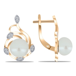 Cercei din aur roz cu pietre Cubic Zirconia Incolor, Perla Albă