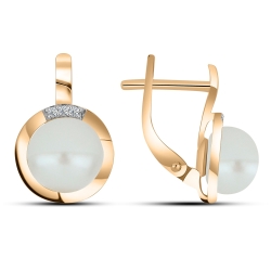 Cercei din aur roz cu pietre Cubic Zirconia Incolor, Perla Albă