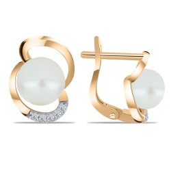 Cercei din aur roz cu pietre Cubic Zirconia Incolor, Perla Albă